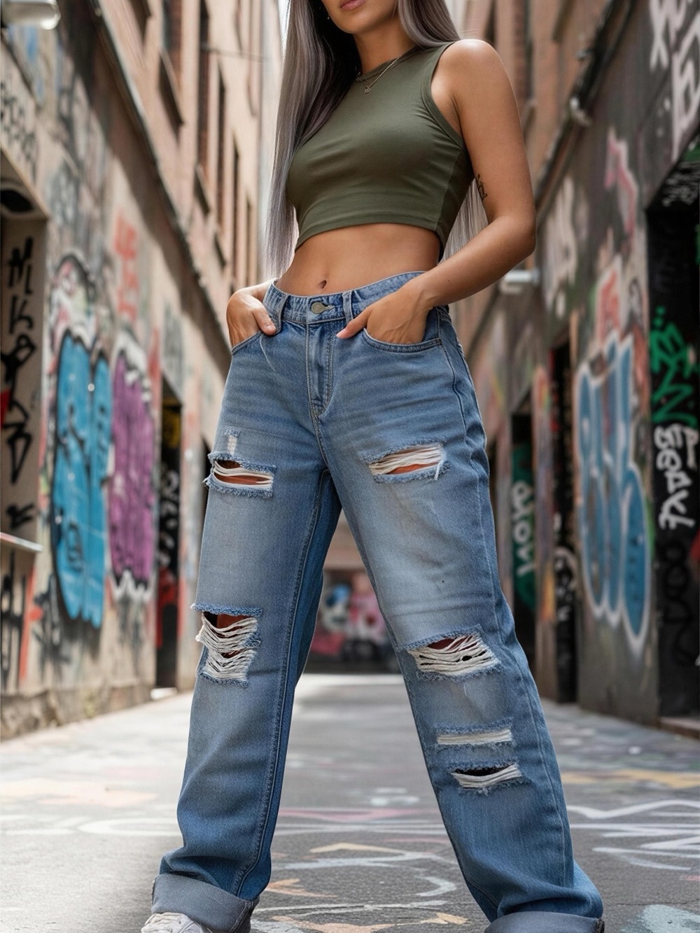 Gap Ripped Light Blue Women’s Relaxed Jeans